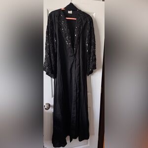 Abaya - black embellished with open front